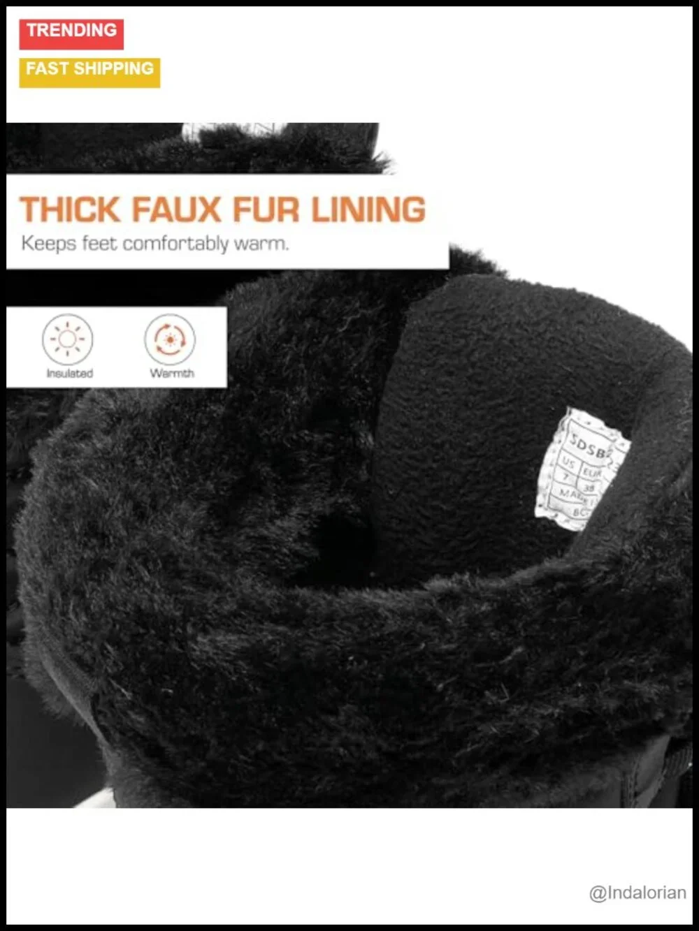 Mid Calf Warm Winter Snow Boots with Faux Fur Lining, Lace-up, Water Repellent